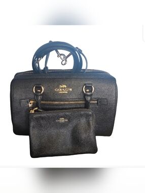 Coach Rowan Satchel Bag| Black Leather Handbag and Wristlet Set